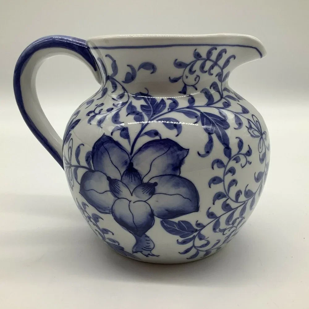Andrea By Sadek Small Blue and White Pitcher/